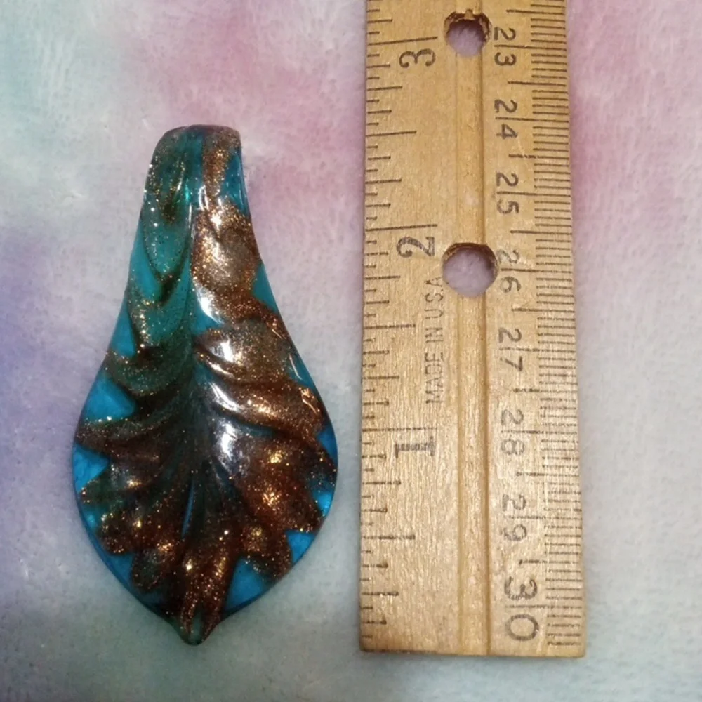 Turquoise and Gold Colored Swirls With Sparkles Glass Drop Pendant - Picture 4 of 5